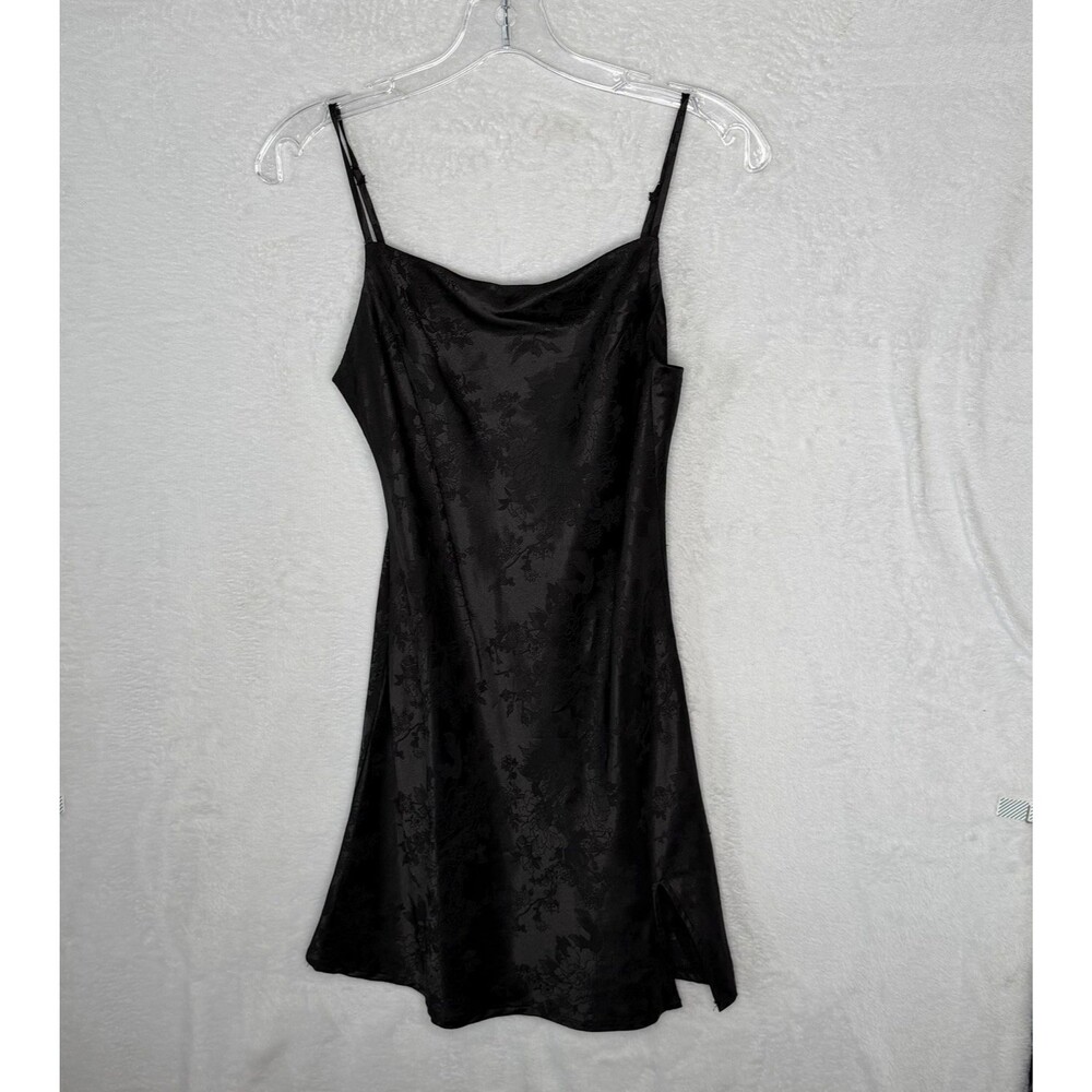Princess Polly Black Satin Floral Jacquard Mini Slip Dress Size 4 Whimsigoth